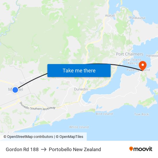 Gordon Rd 188 to Portobello New Zealand map