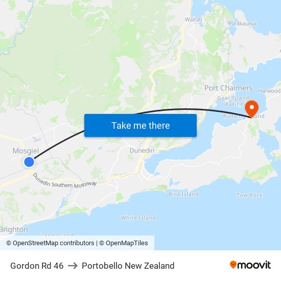 Gordon Rd 46 to Portobello New Zealand map