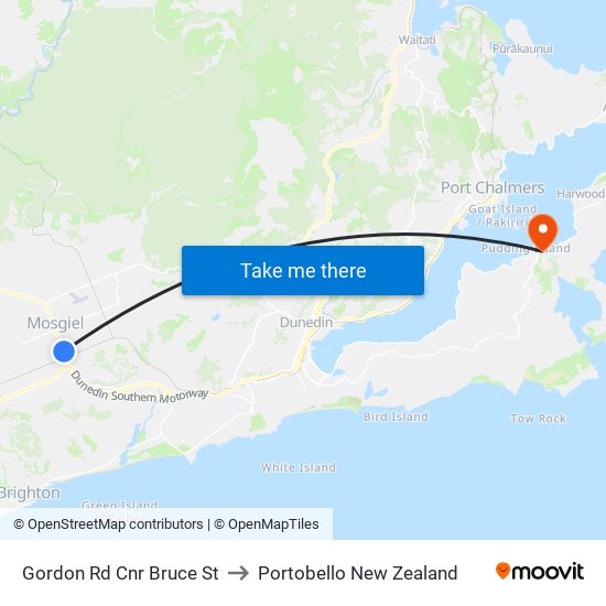 Gordon Rd Cnr Bruce St to Portobello New Zealand map