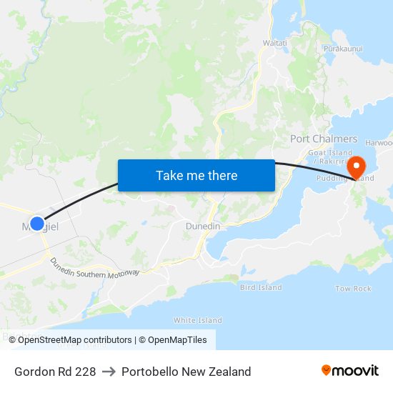 Gordon Rd 228 to Portobello New Zealand map