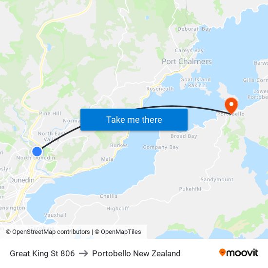 Great King St 806 to Portobello New Zealand map