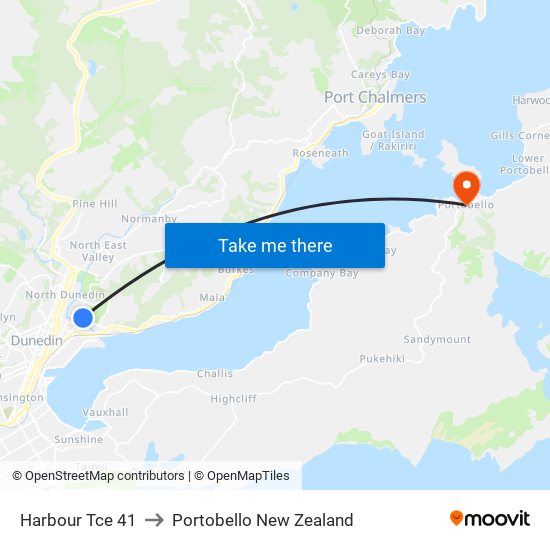 Harbour Tce 41 to Portobello New Zealand map