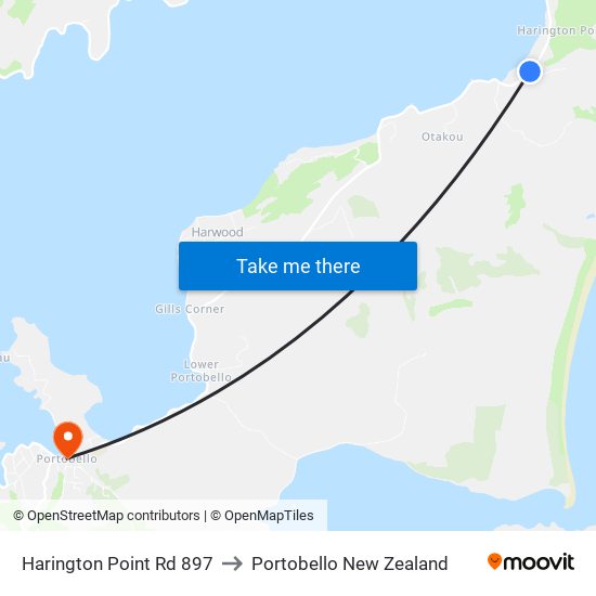 Harington Point Rd 897 to Portobello New Zealand map