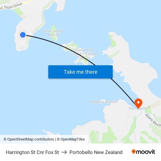 Harrington St Cnr Fox St to Portobello New Zealand map