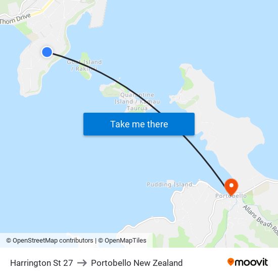 Harrington St 27 to Portobello New Zealand map