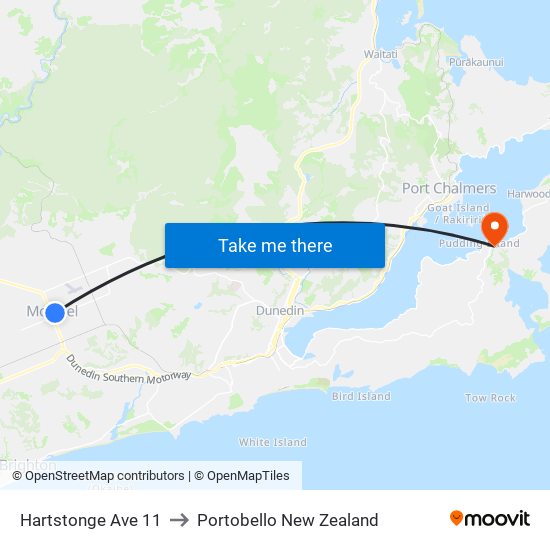 Hartstonge Ave 11 to Portobello New Zealand map