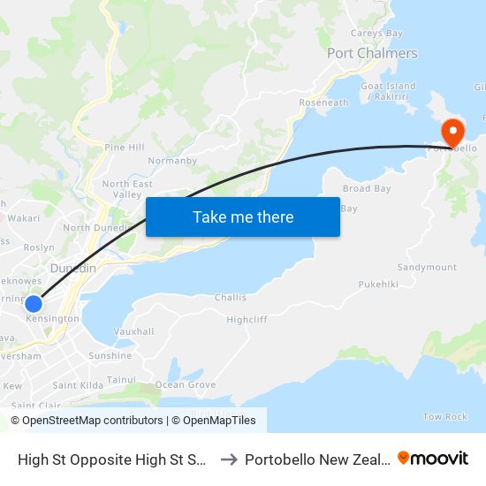 High St Opposite High St School to Portobello New Zealand map