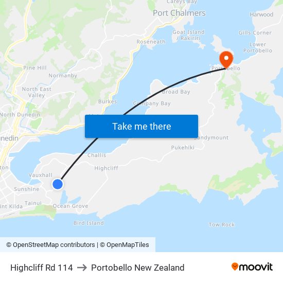 Highcliff Rd 114 to Portobello New Zealand map