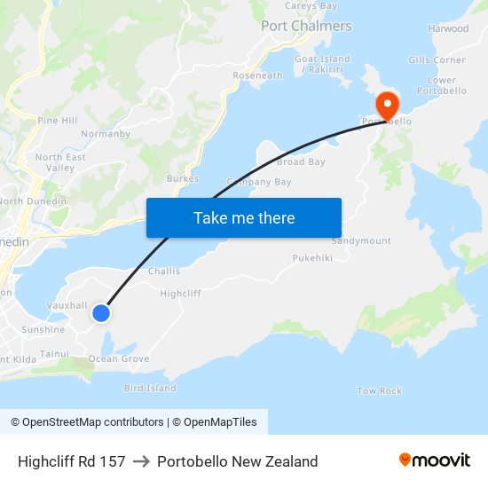 Highcliff Rd 157 to Portobello New Zealand map