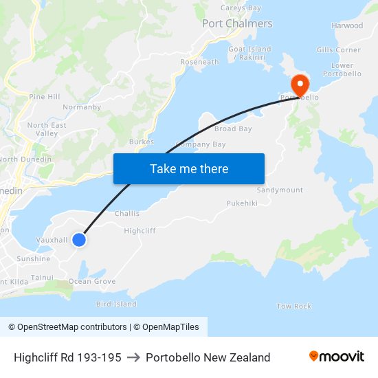 Highcliff Rd 193-195 to Portobello New Zealand map