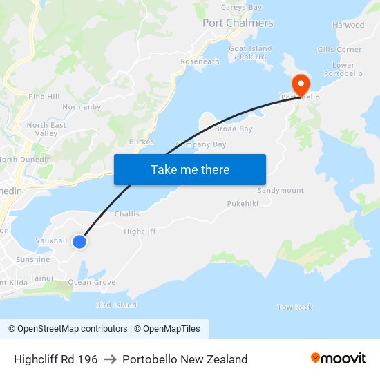 Highcliff Rd 196 to Portobello New Zealand map