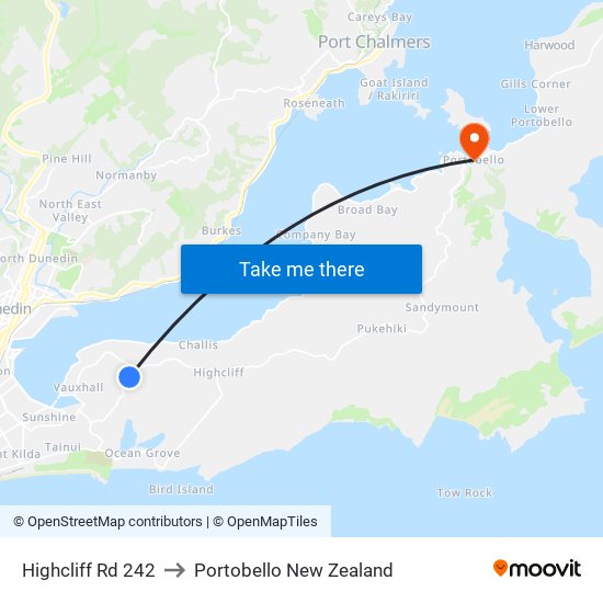 Highcliff Rd 242 to Portobello New Zealand map