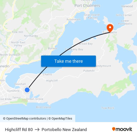 Highcliff Rd 80 to Portobello New Zealand map