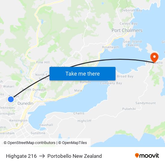 Highgate 216 to Portobello New Zealand map