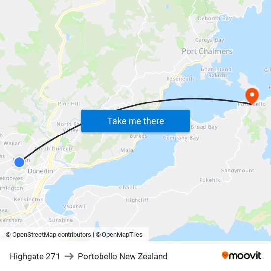 Highgate 271 to Portobello New Zealand map