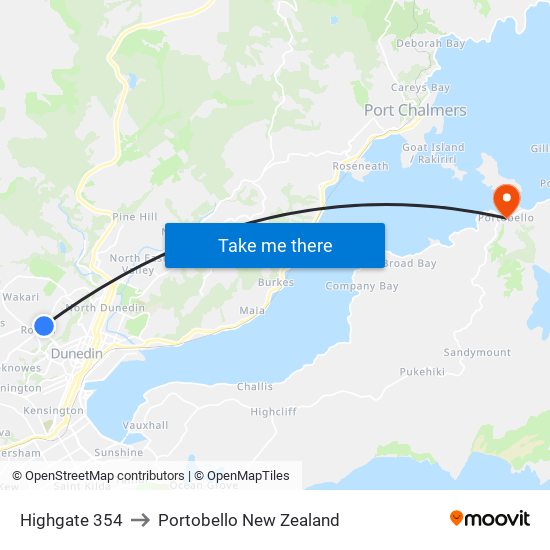 Highgate 354 to Portobello New Zealand map