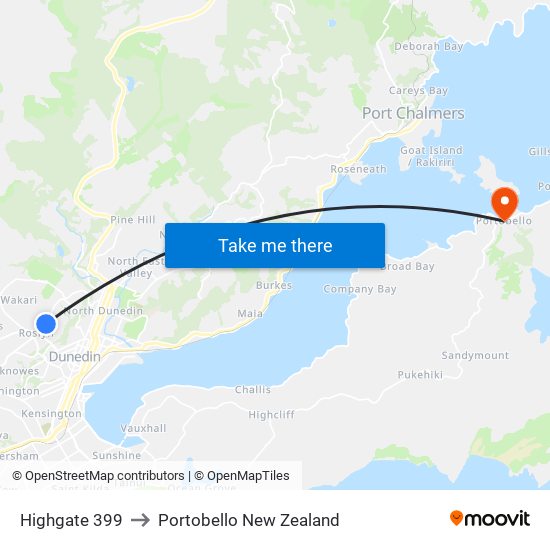 Highgate 399 to Portobello New Zealand map