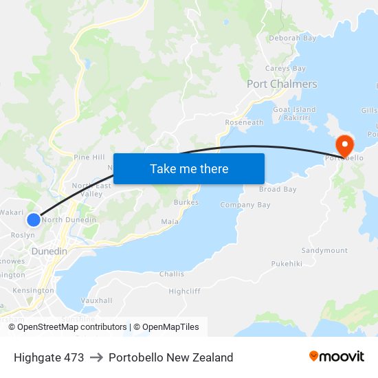 Highgate 473 to Portobello New Zealand map