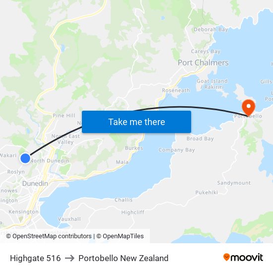 Highgate 516 to Portobello New Zealand map