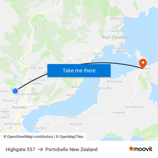 Highgate 557 to Portobello New Zealand map