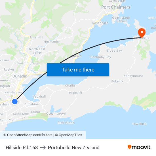 Hillside Rd 168 to Portobello New Zealand map