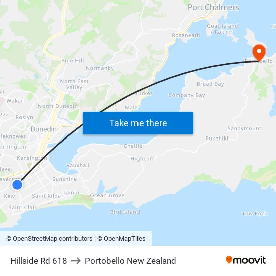 Hillside Rd 618 to Portobello New Zealand map