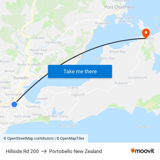 Hillside Rd 200 to Portobello New Zealand map