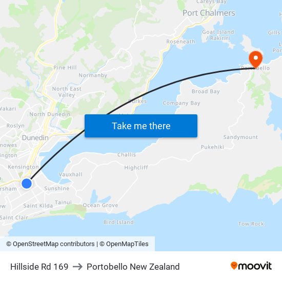 Hillside Rd 169 to Portobello New Zealand map