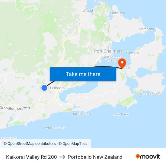Kaikorai Valley Rd 200 to Portobello New Zealand map