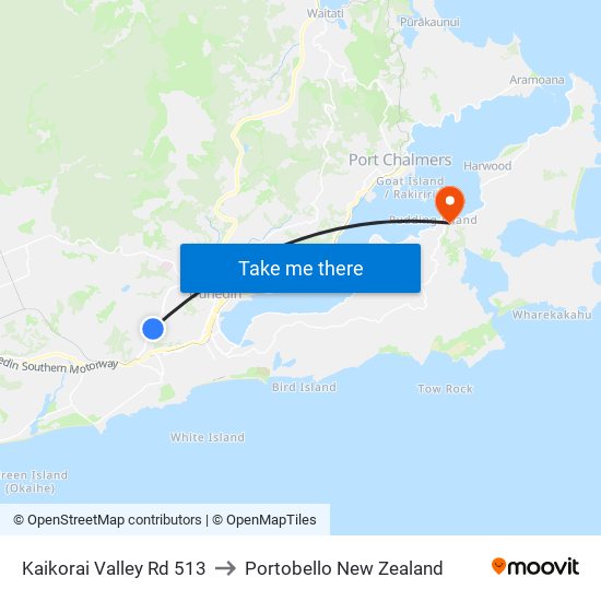 Kaikorai Valley Rd 513 to Portobello New Zealand map