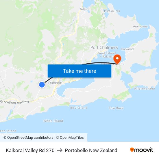 Kaikorai Valley Rd 270 to Portobello New Zealand map
