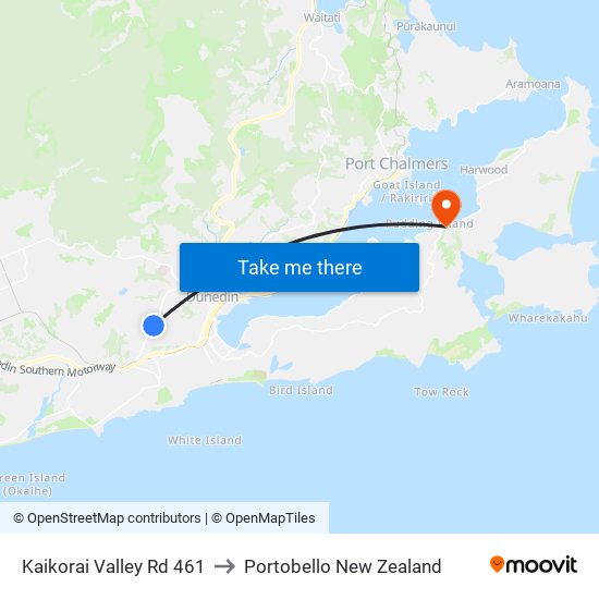 Kaikorai Valley Rd 461 to Portobello New Zealand map