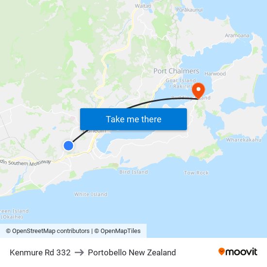 Kenmure Rd 332 to Portobello New Zealand map