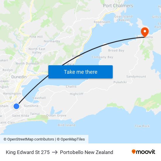 King Edward St 275 to Portobello New Zealand map