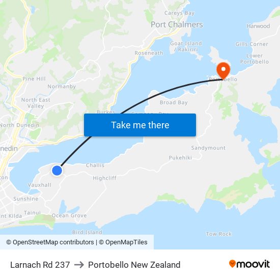 Larnach Rd 237 to Portobello New Zealand map