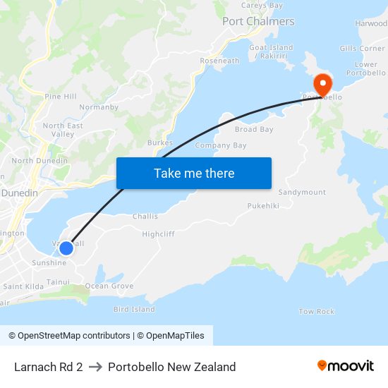 Larnach Rd 2 to Portobello New Zealand map