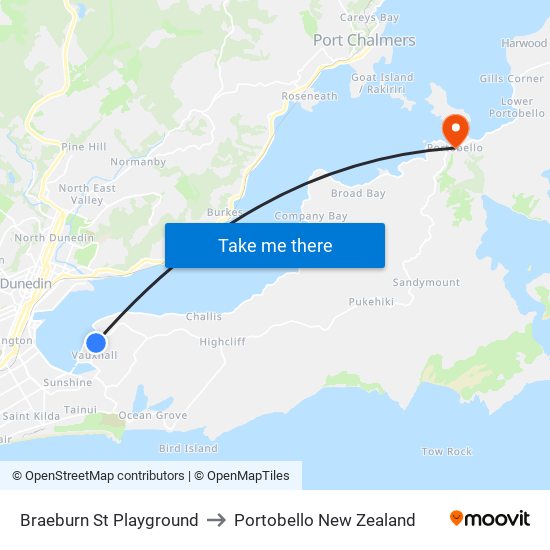 Braeburn St Playground to Portobello New Zealand map