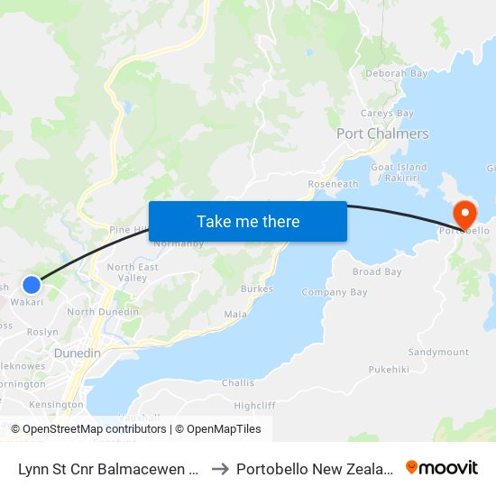 Lynn St Cnr Balmacewen Rd to Portobello New Zealand map