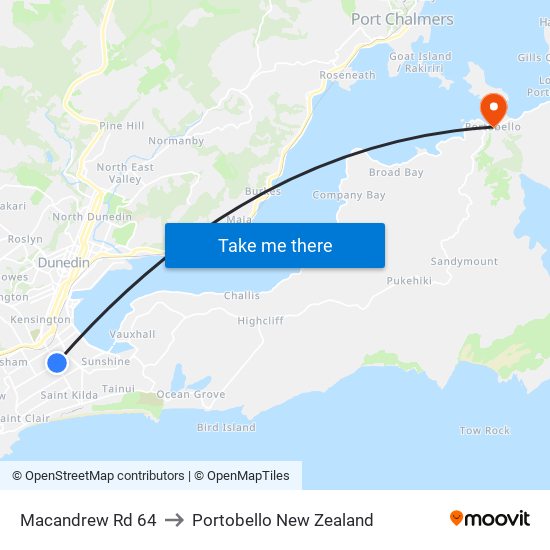 Macandrew Rd 64 to Portobello New Zealand map