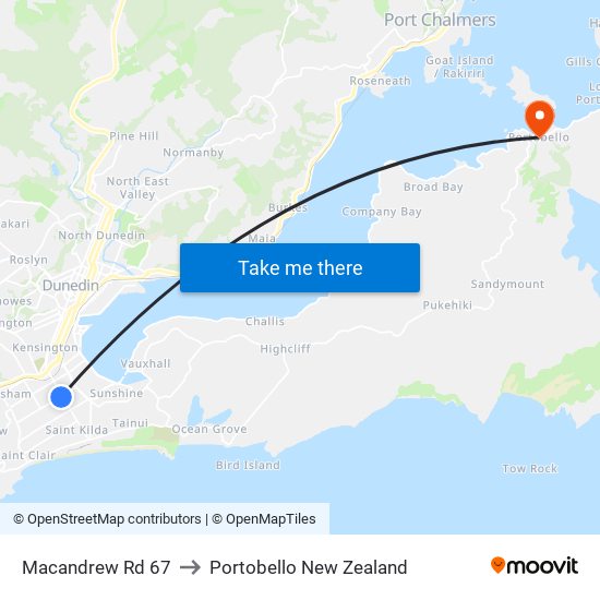 Macandrew Rd 67 to Portobello New Zealand map