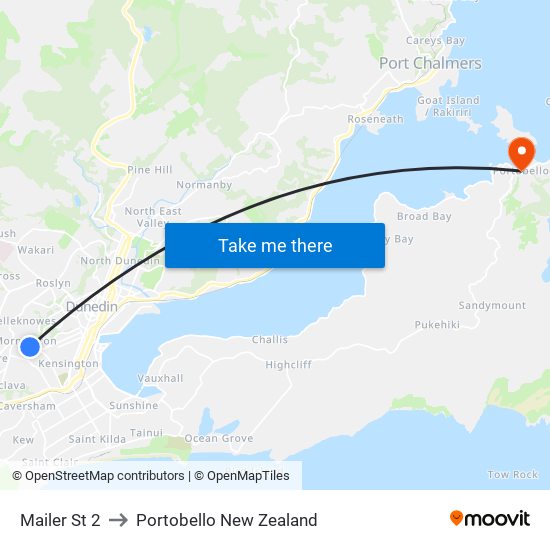 Mailer St 2 to Portobello New Zealand map