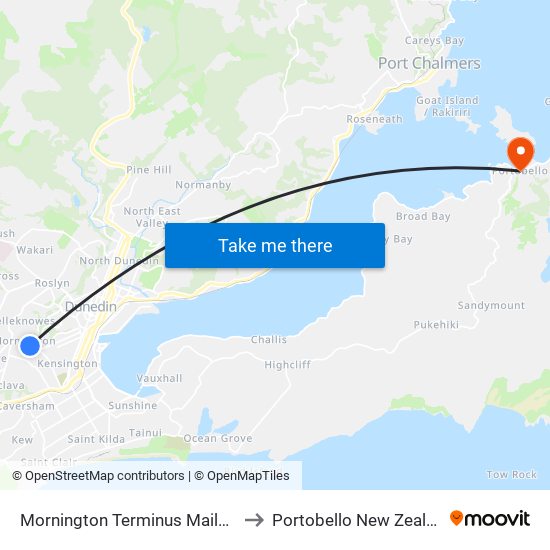 Mornington Terminus Mailer St to Portobello New Zealand map