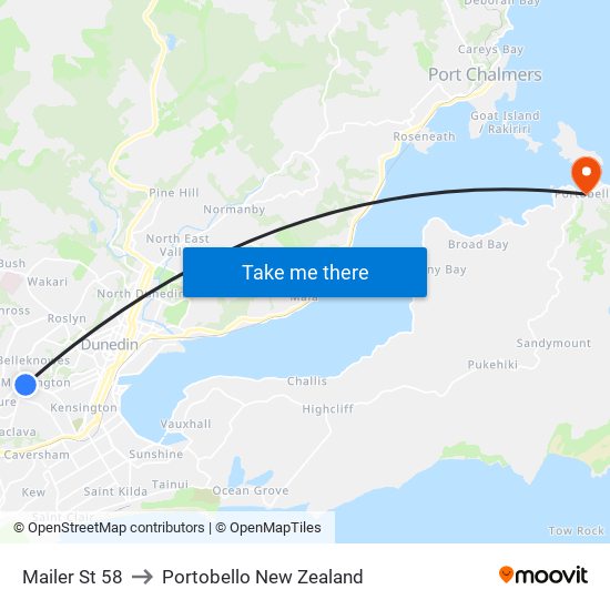 Mailer St 58 to Portobello New Zealand map