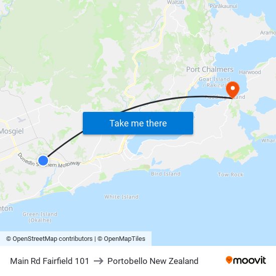 Main Rd Fairfield 101 to Portobello New Zealand map