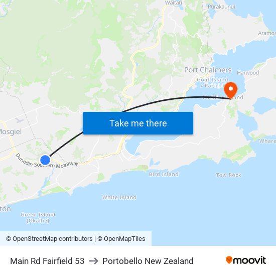 Main Rd Fairfield 53 to Portobello New Zealand map