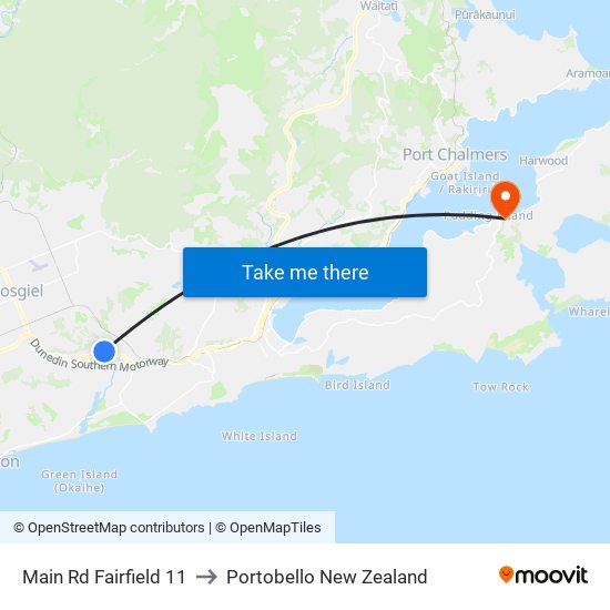 Main Rd Fairfield 11 to Portobello New Zealand map