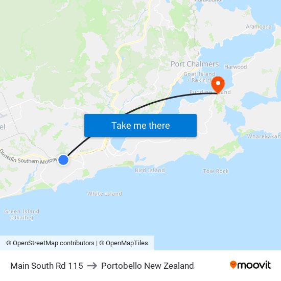 Main South Rd 115 to Portobello New Zealand map
