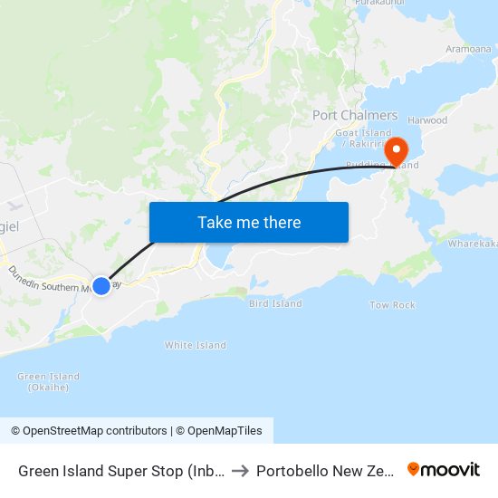 Green Island Super Stop (Inbound) to Portobello New Zealand map