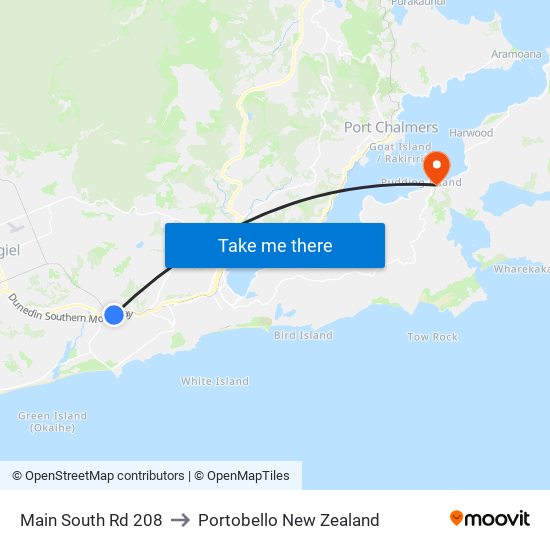 Main South Rd 208 to Portobello New Zealand map