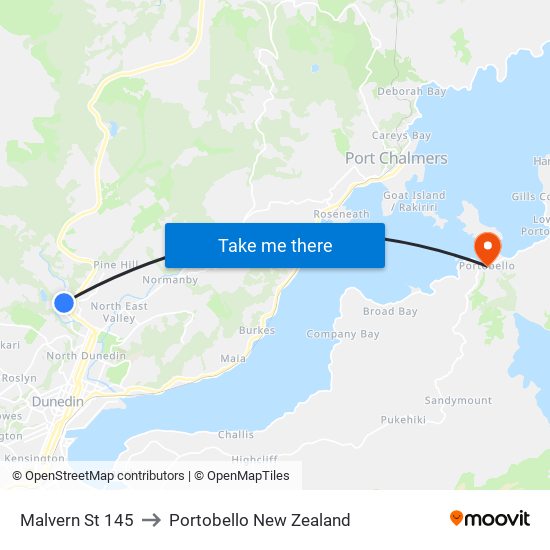 Malvern St 145 to Portobello New Zealand map